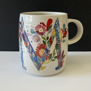 Starla M Halfmann Anthropologie 4” Letter Initial Monogram "M" Floral Coffee Mug